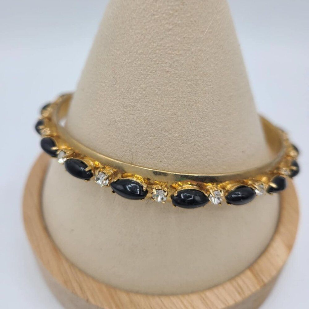 J Crew Black Resin And Clear Crystal Gold Tone Bangle Nwot 25$